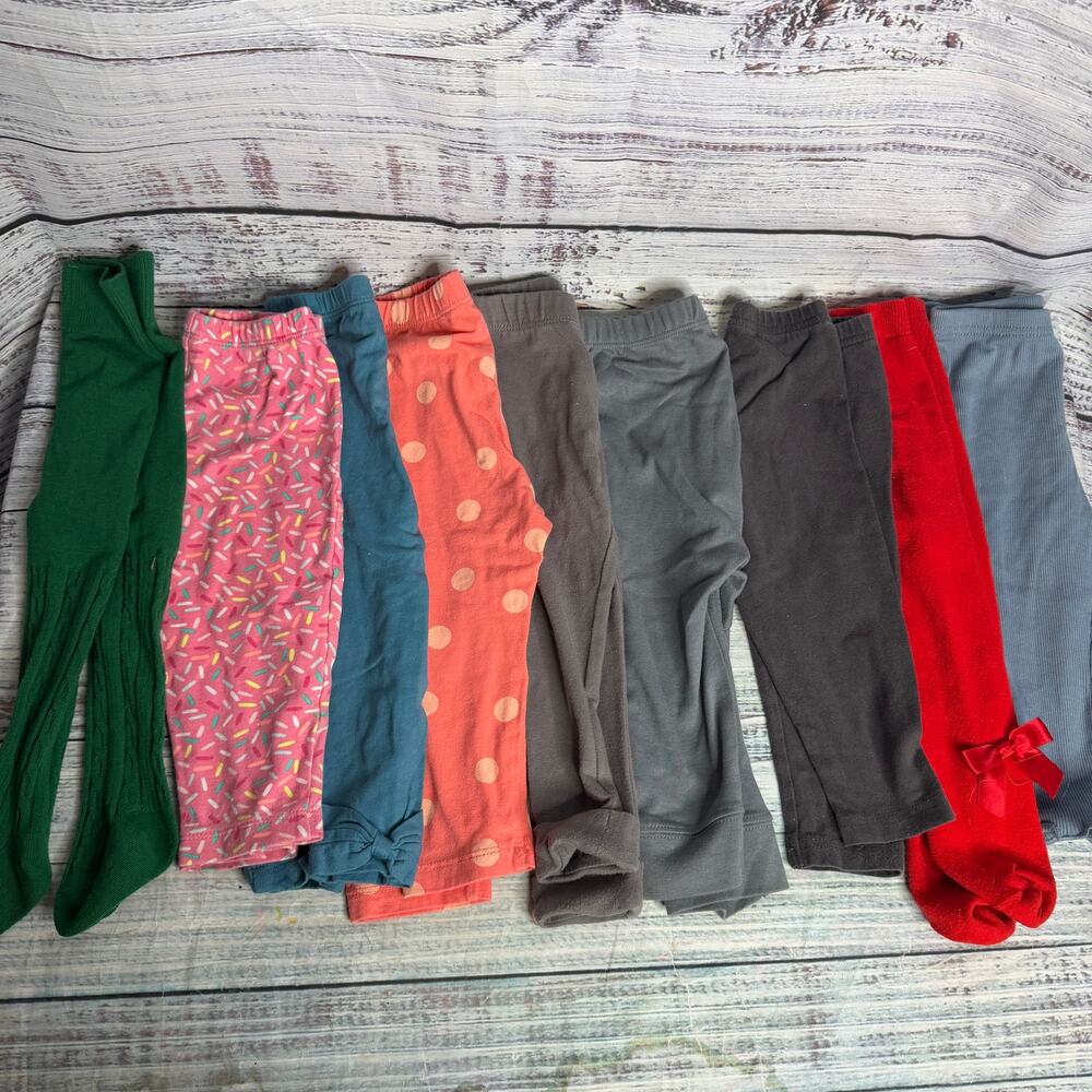 Baby Girl 12M Leggings Pants Lot 9 Pc Carters Cloud Island Colorful